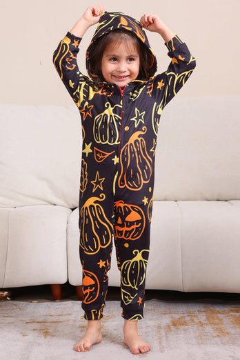 Svart Tryck Halloween Familj Matchande Pyjamas Set