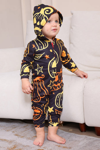 Svart Tryck Halloween Familj Matchande Pyjamas Set