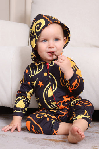 Svart Tryck Halloween Familj Matchande Pyjamas Set