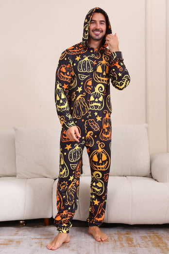 Svart Tryck Halloween Familj Matchande Pyjamas Set