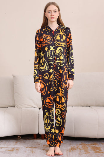 Svart Tryck Halloween Familj Matchande Pyjamas Set