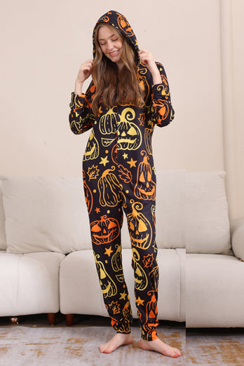 Svart Tryck Halloween Familj Matchande Pyjamas Set