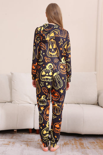 Svart Tryck Halloween Familj Matchande Pyjamas Set