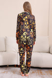 Svart Tryck Halloween Familj Matchande Pyjamas Set
