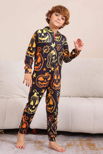 Svart Tryck Halloween Familj Matchande Pyjamas Set