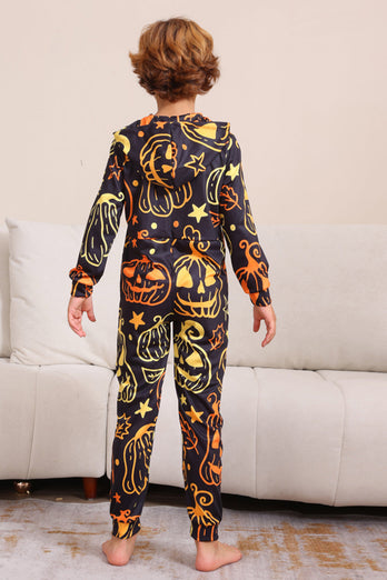 Svart Tryck Halloween Familj Matchande Pyjamas Set