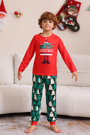 Röd Tryck Jul Familj Matchande Pyjamas Set