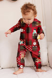 Vinröd Pläd Huva Snögubbe Jul Familj Pyjamas