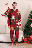 Vinröd Pläd Huva Snögubbe Jul Familj Pyjamas