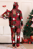 Vinröd Pläd Huva Snögubbe Jul Familj Pyjamas