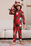 Vinröd Pläd Huva Snögubbe Jul Familj Pyjamas