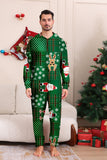 Grön snöflinga pläd familjepyjamas med renhuva