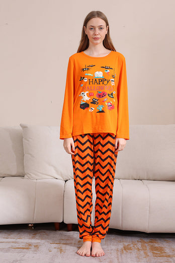 Orange randig Halloween familj pyjamas