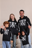 Svart Skelett Hooded Halloween Familj Tröjor