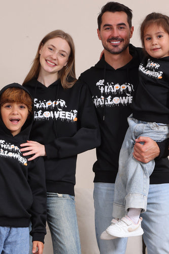 Svarta Halloween Text Print Hooded Family Sweatshirts