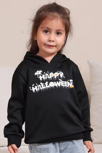 Svarta Halloween Text Print Hooded Family Sweatshirts