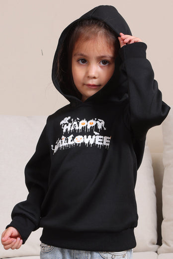 Svarta Halloween Text Print Hooded Family Sweatshirts