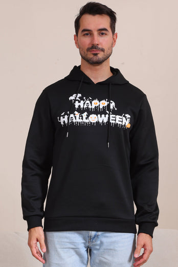 Svarta Halloween Text Print Hooded Family Sweatshirts