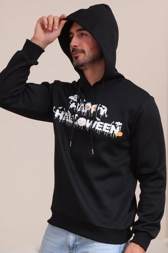 Svarta Halloween Text Print Hooded Family Sweatshirts