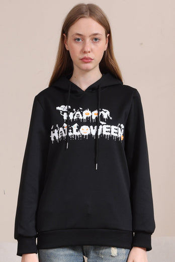 Svarta Halloween Text Print Hooded Family Sweatshirts