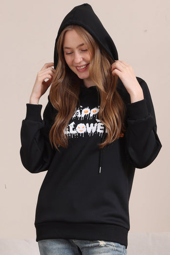 Svarta Halloween Text Print Hooded Family Sweatshirts