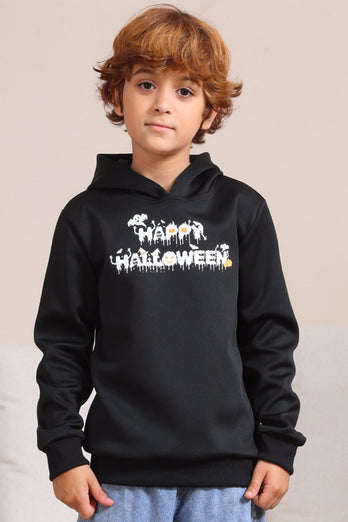 Svarta Halloween Text Print Hooded Family Sweatshirts