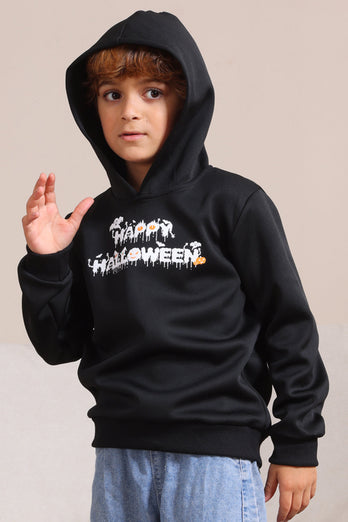 Svarta Halloween Text Print Hooded Family Sweatshirts