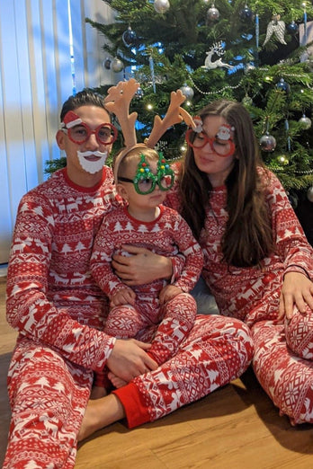 Röd Jul Mönster Tryckt Familj Matchande Pyjamas Sets