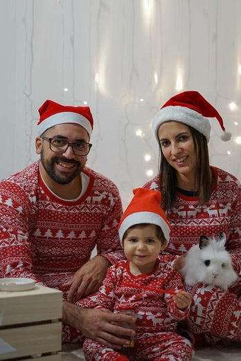 Röd Jul Mönster Tryckt Familj Matchande Pyjamas Sets