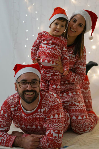 Röd Jul Mönster Tryckt Familj Matchande Pyjamas Sets