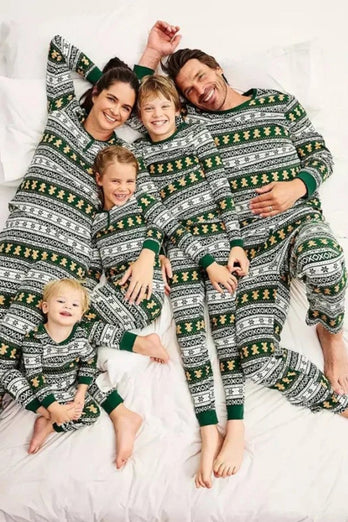 Jul Lös Familj Matchande Grön Snöflinga Pepparkaka Man Mönster Pyjamas Set