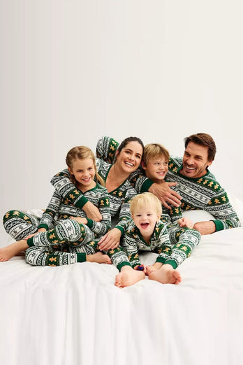 Jul Lös Familj Matchande Grön Snöflinga Pepparkaka Man Mönster Pyjamas Set