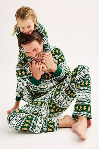 Jul Lös Familj Matchande Grön Snöflinga Pepparkaka Man Mönster Pyjamas Set