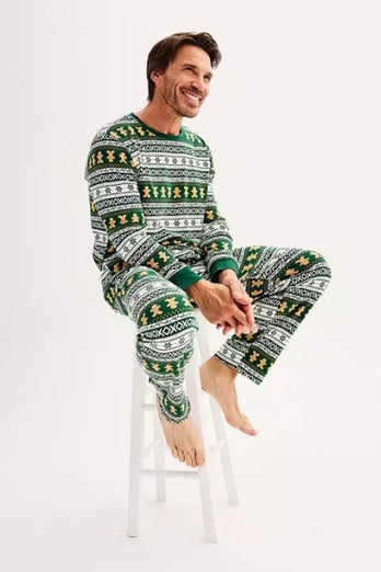 Jul Lös Familj Matchande Grön Snöflinga Pepparkaka Man Mönster Pyjamas Set