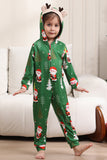 Grön julpyjamas för familj Matchande jul för kvinnor män huva ett stycke pyjamas semester nattkläder