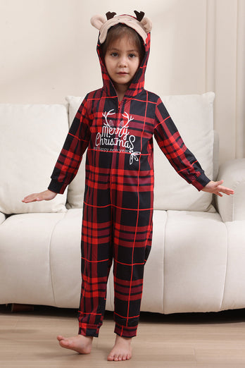 Röd God Jul Pyjamas för Familj Hooded One Piece Pjs Holiday Pyjamas Set