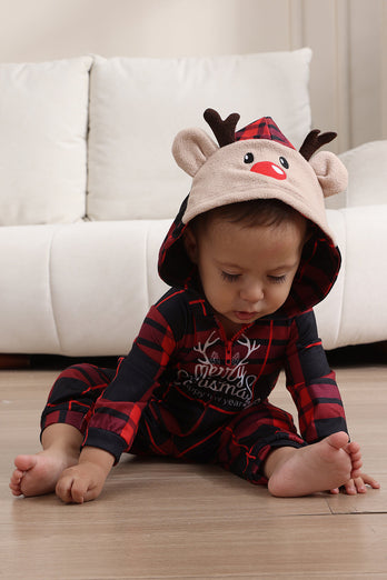 Röd God Jul Pyjamas för Familj Hooded One Piece Pjs Holiday Pyjamas Set