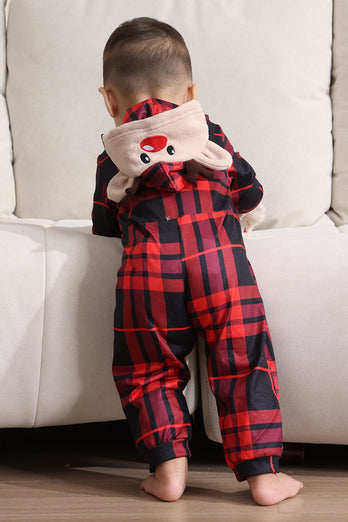 Röd God Jul Pyjamas för Familj Hooded One Piece Pjs Holiday Pyjamas Set