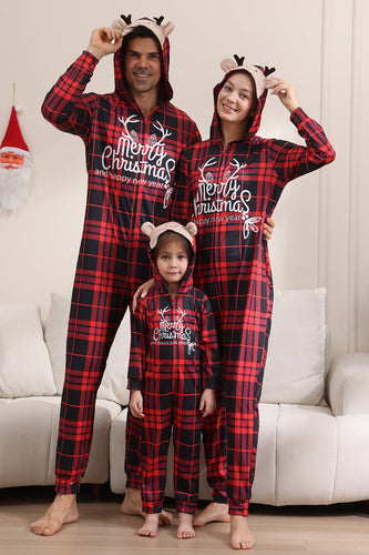 Röd God Jul Pyjamas för Familj Hooded One Piece Pjs Holiday Pyjamas Set