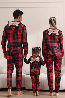 Röd God Jul Pyjamas för Familj Hooded One Piece Pjs Holiday Pyjamas Set