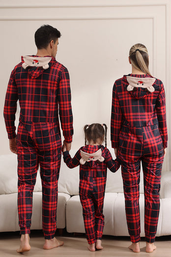 Röd God Jul Pyjamas för Familj Hooded One Piece Pjs Holiday Pyjamas Set