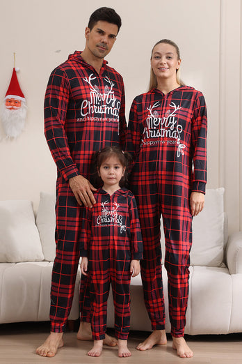 Röd God Jul Pyjamas för Familj Hooded One Piece Pjs Holiday Pyjamas Set