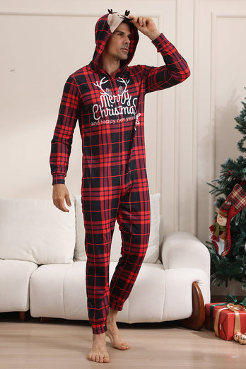 Röd God Jul Pyjamas för Familj Hooded One Piece Pjs Holiday Pyjamas Set