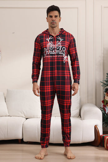 Röd God Jul Pyjamas för Familj Hooded One Piece Pjs Holiday Pyjamas Set