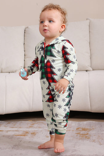 Familj Julpyjamas Förälder-barn Kläder Söt Julgran Hooded Jumpsuit Jul Familj Set