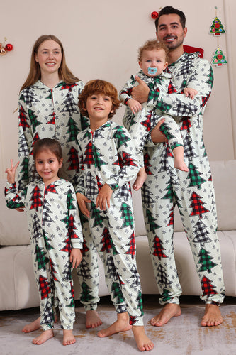 Familj Julpyjamas Förälder-barn Kläder Söt Julgran Hooded Jumpsuit Jul Familj Set