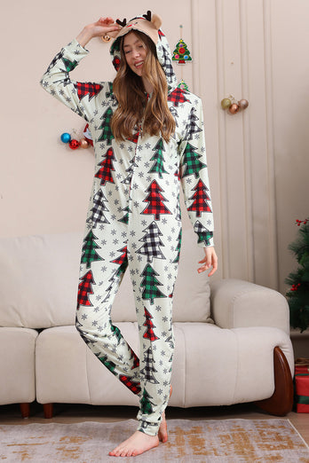 Familj Julpyjamas Förälder-barn Kläder Söt Julgran Hooded Jumpsuit Jul Familj Set