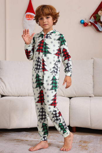 Familj Julpyjamas Förälder-barn Kläder Söt Julgran Hooded Jumpsuit Jul Familj Set