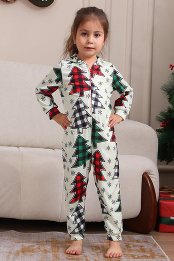 Familj Julpyjamas Förälder-barn Kläder Söt Julgran Hooded Jumpsuit Jul Familj Set