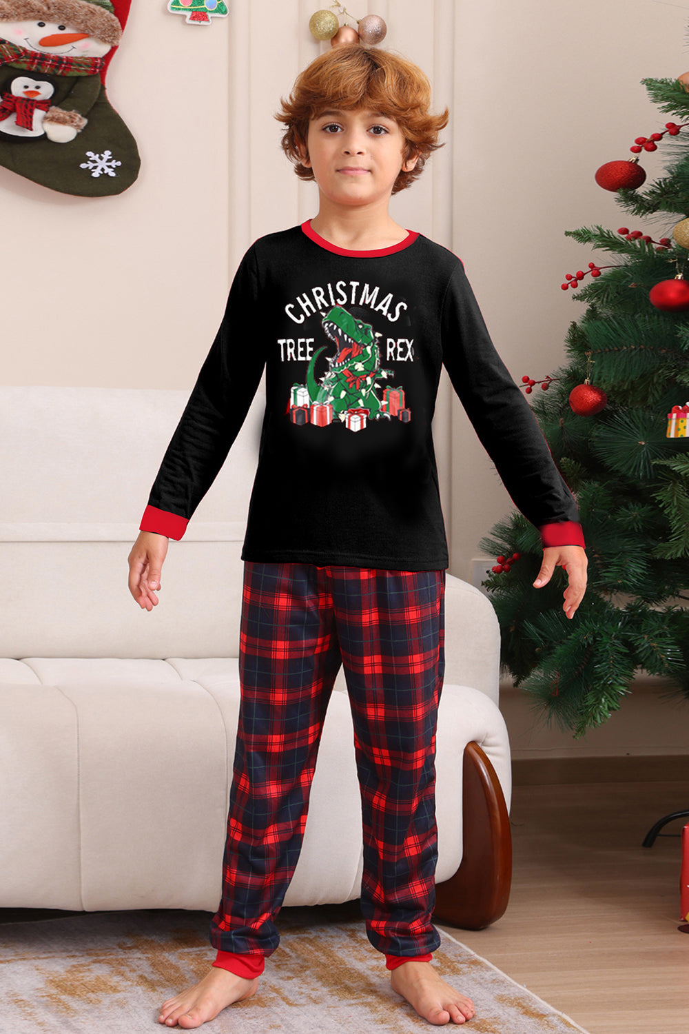 Svart Röd Familj Matchande Pyjamas Vuxen Barn Baby Toppar och rutiga Byxor Julpyjamas Set